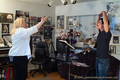 Diana (Left) conducting vocal lessons for Alex Norman of iLLScarlett (Sony)